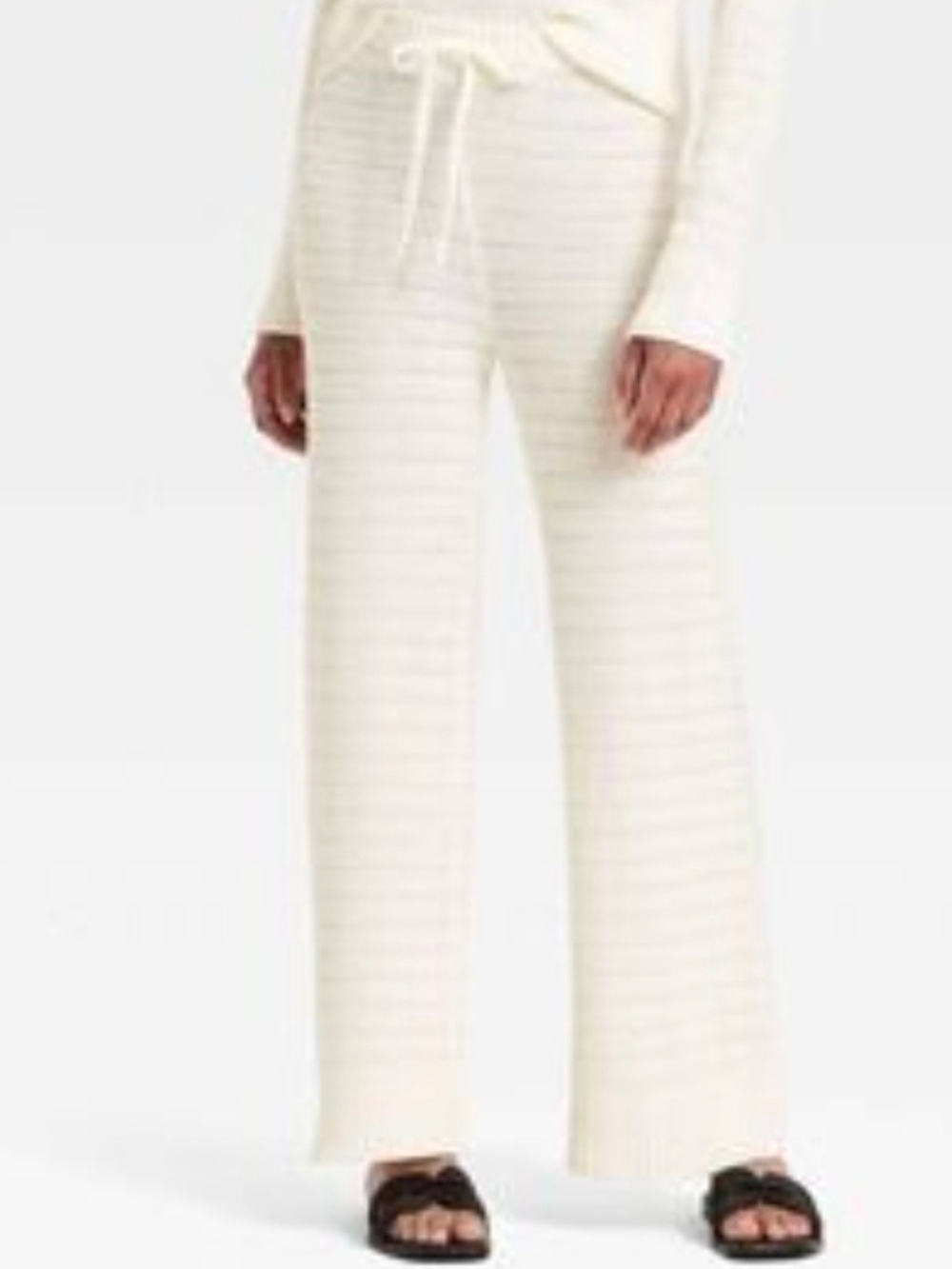 Universal Thread Cream Ribbed Wide-Leg Drawstring Pants
